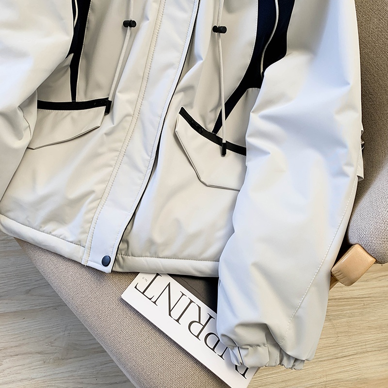 Winter mixed colors coat beige short cotton coat for women