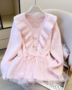 Pinched waist tender sweater sweet splice tops for women