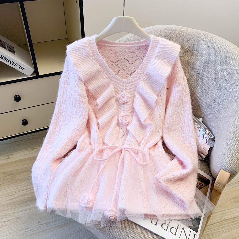Pinched waist tender sweater sweet splice tops for women