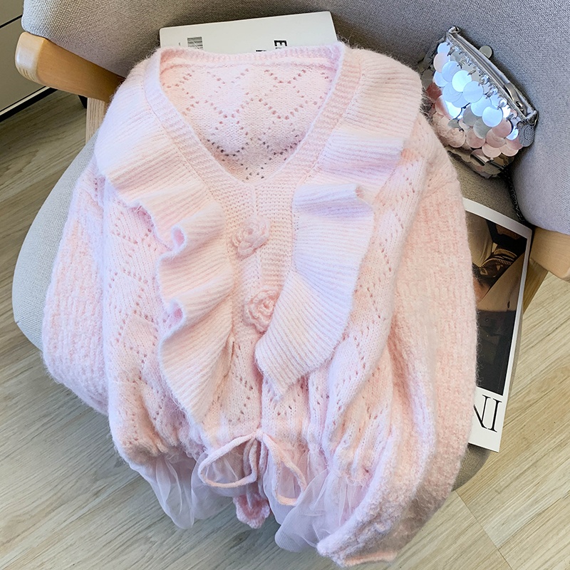 Pinched waist tender sweater sweet splice tops for women