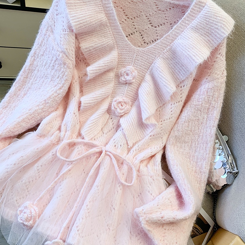 Pinched waist tender sweater sweet splice tops for women