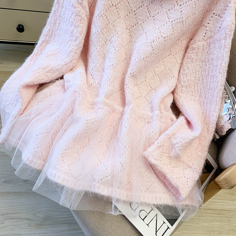 Pinched waist tender sweater sweet splice tops for women