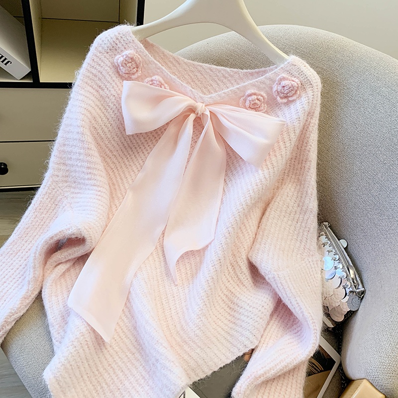 Bow tops temperament sweater for women