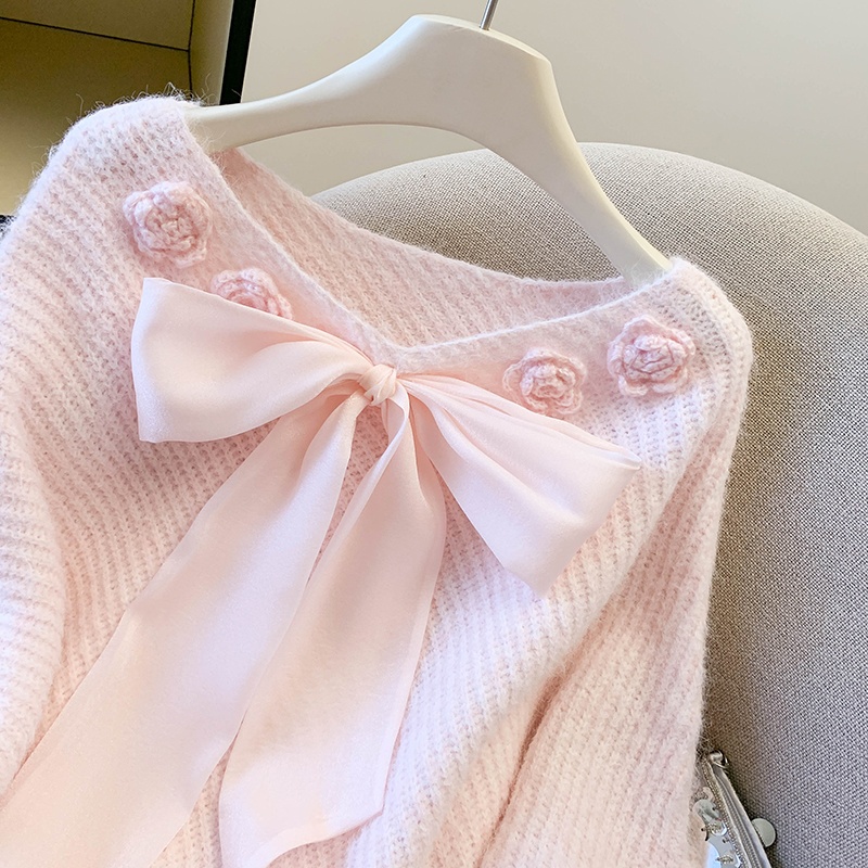 Bow tops temperament sweater for women