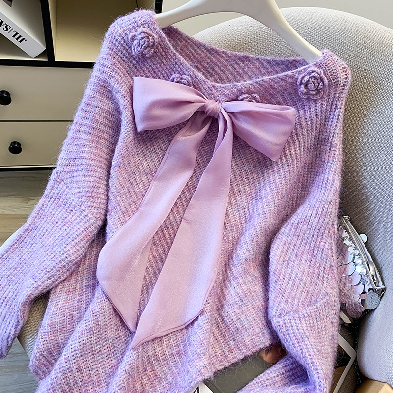 Bow tops temperament sweater for women