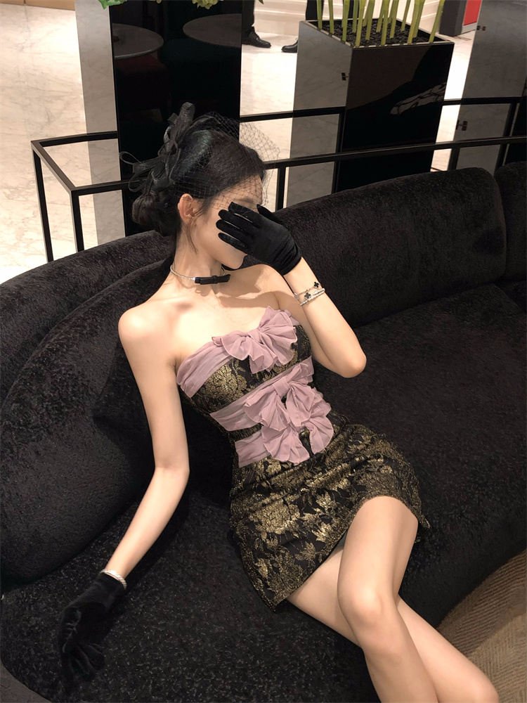 Bow slim wrapped chest short spicegirl dress