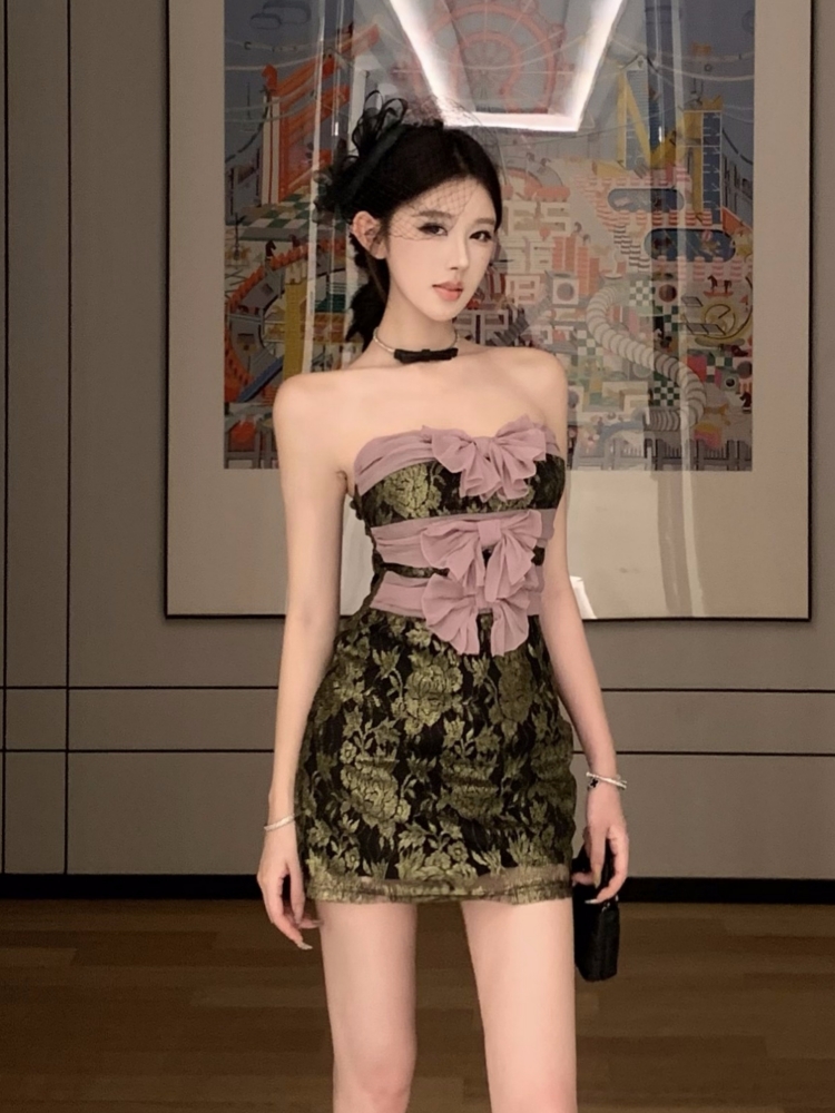 Bow slim wrapped chest short spicegirl dress