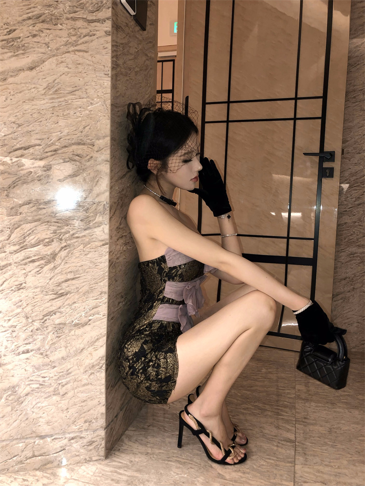 Bow slim wrapped chest short spicegirl dress