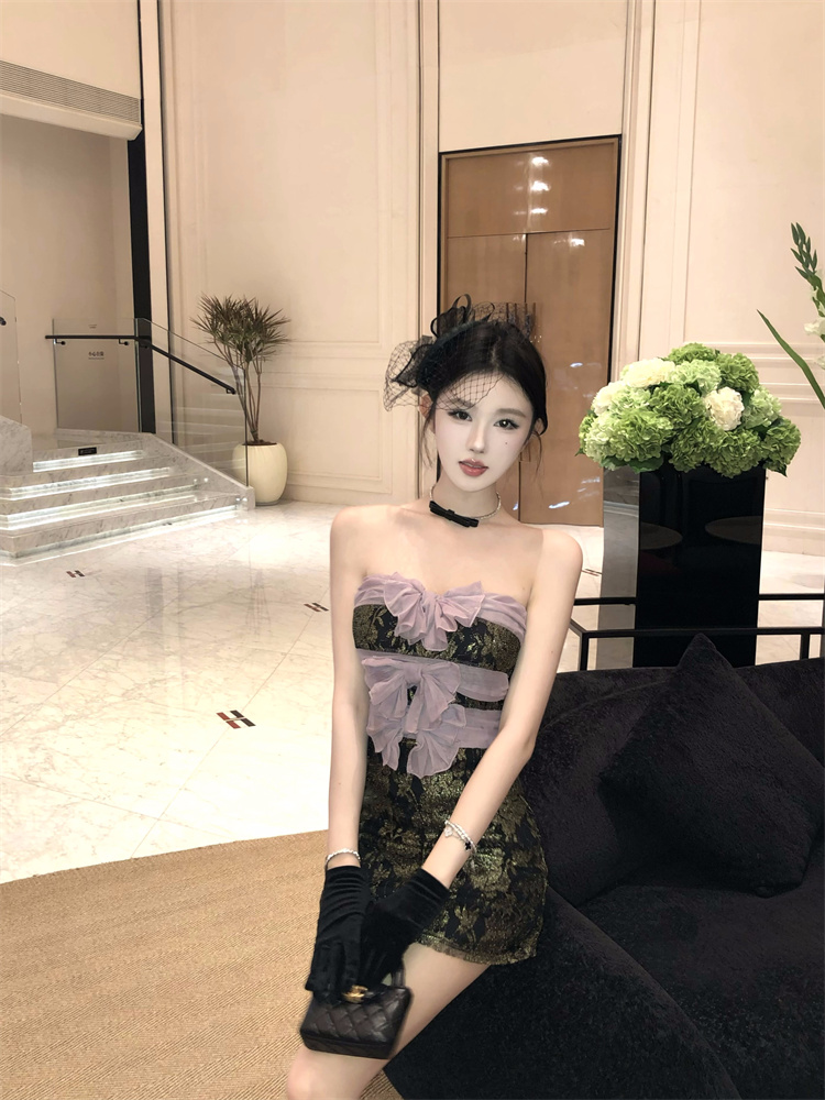 Bow slim wrapped chest short spicegirl dress