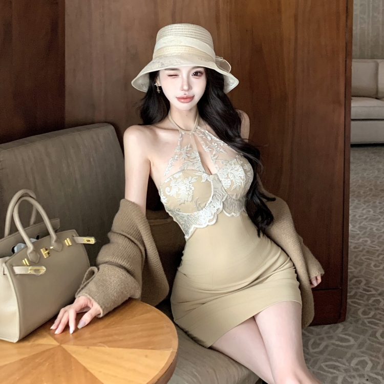 Slim lace package hip halter splice spicegirl dress