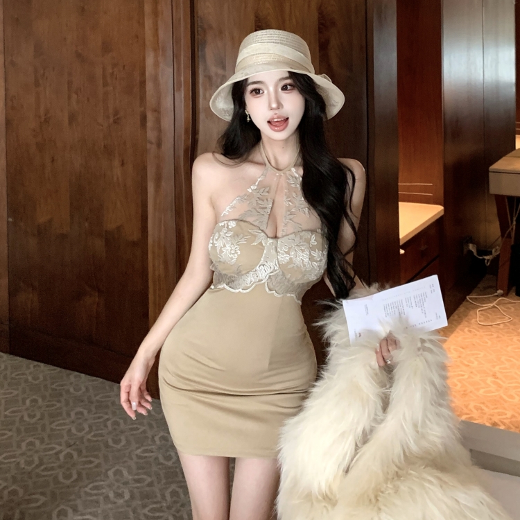 Slim lace package hip halter splice spicegirl dress