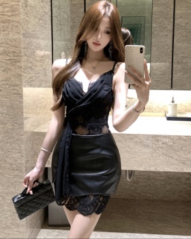Skirt hem gauze short skirt irregular sling tops 2pcs set