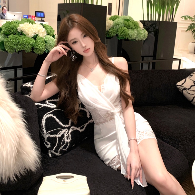 Skirt hem gauze short skirt irregular sling tops 2pcs set