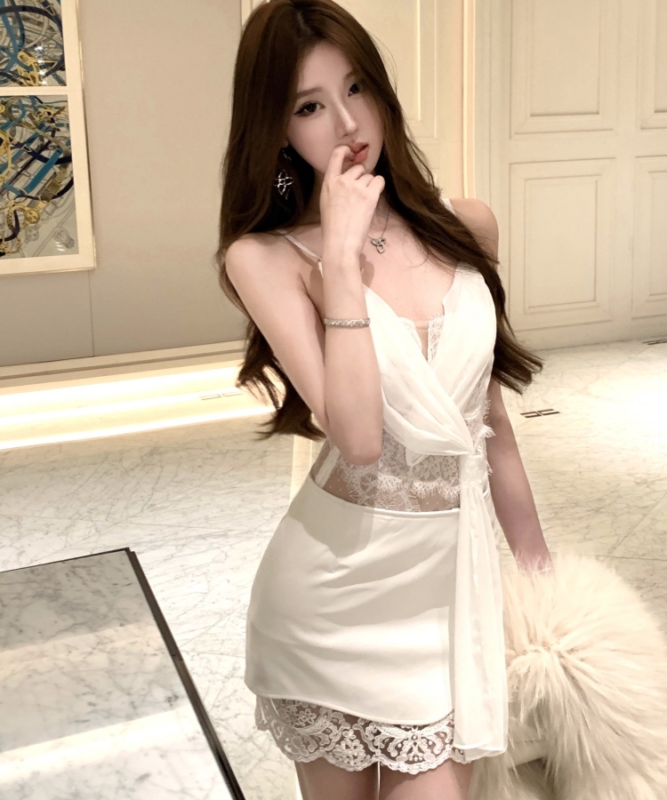 Skirt hem gauze short skirt irregular sling tops 2pcs set