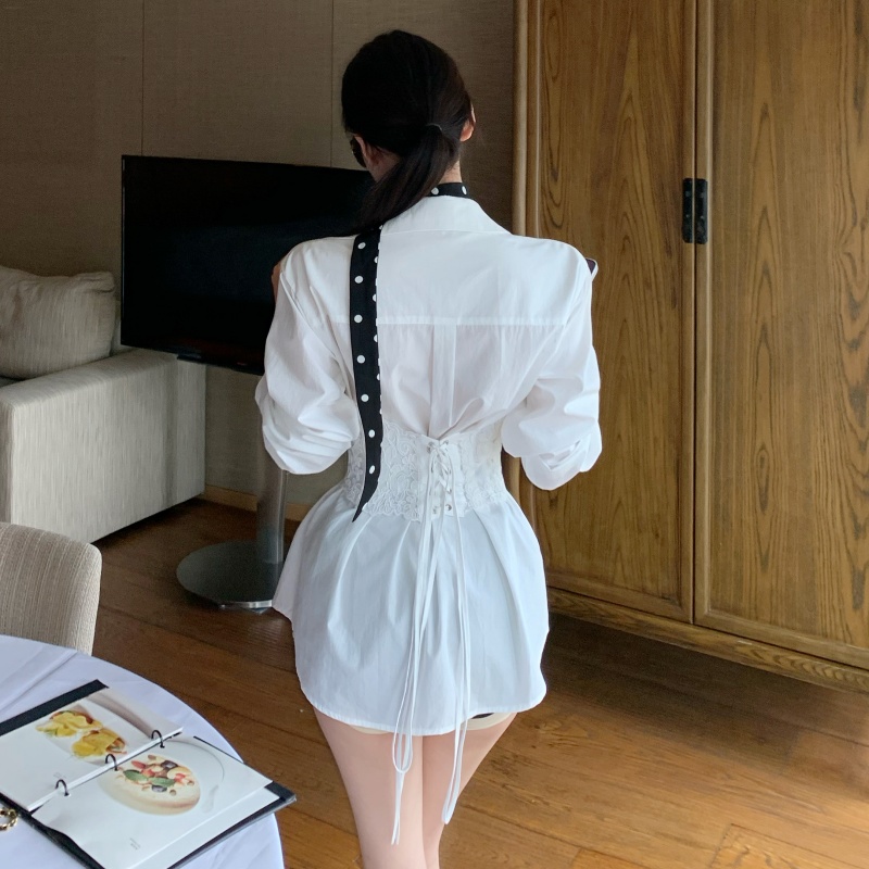 Long sleeve bandage girdle spicegirl shirt 2pcs set