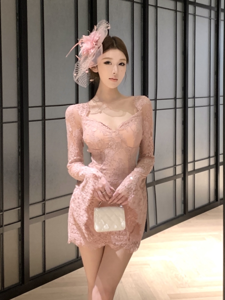 Spicegirl trumpet sleeves slim package hip short dress