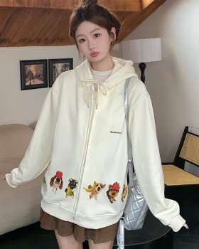 Embroidery plus velvet hoodie pure cotton tops for women