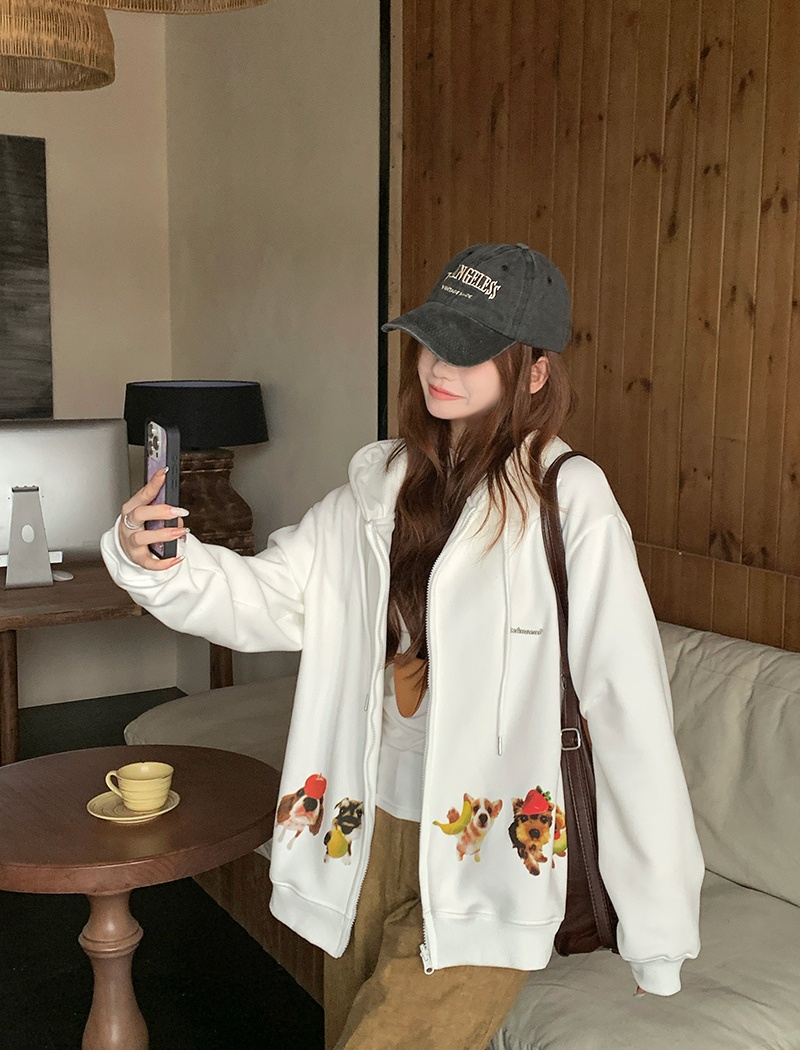 Embroidery plus velvet hoodie pure cotton tops for women