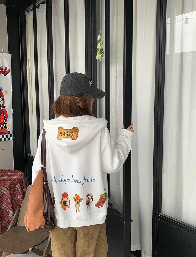 Embroidery plus velvet hoodie pure cotton tops for women