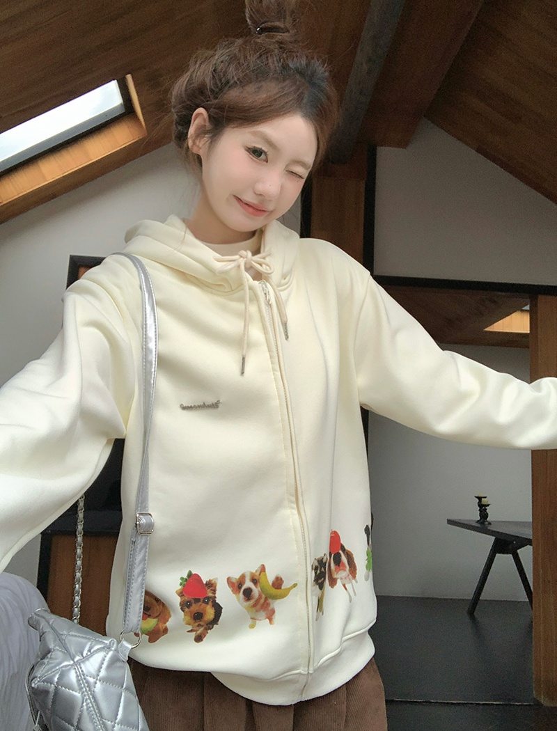 Embroidery plus velvet hoodie pure cotton tops for women