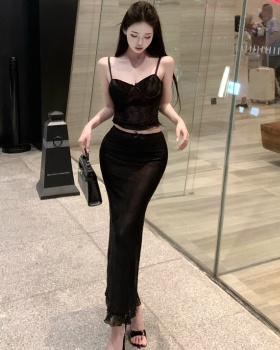 Sling sexy short skirt slim tops 2pcs set for women
