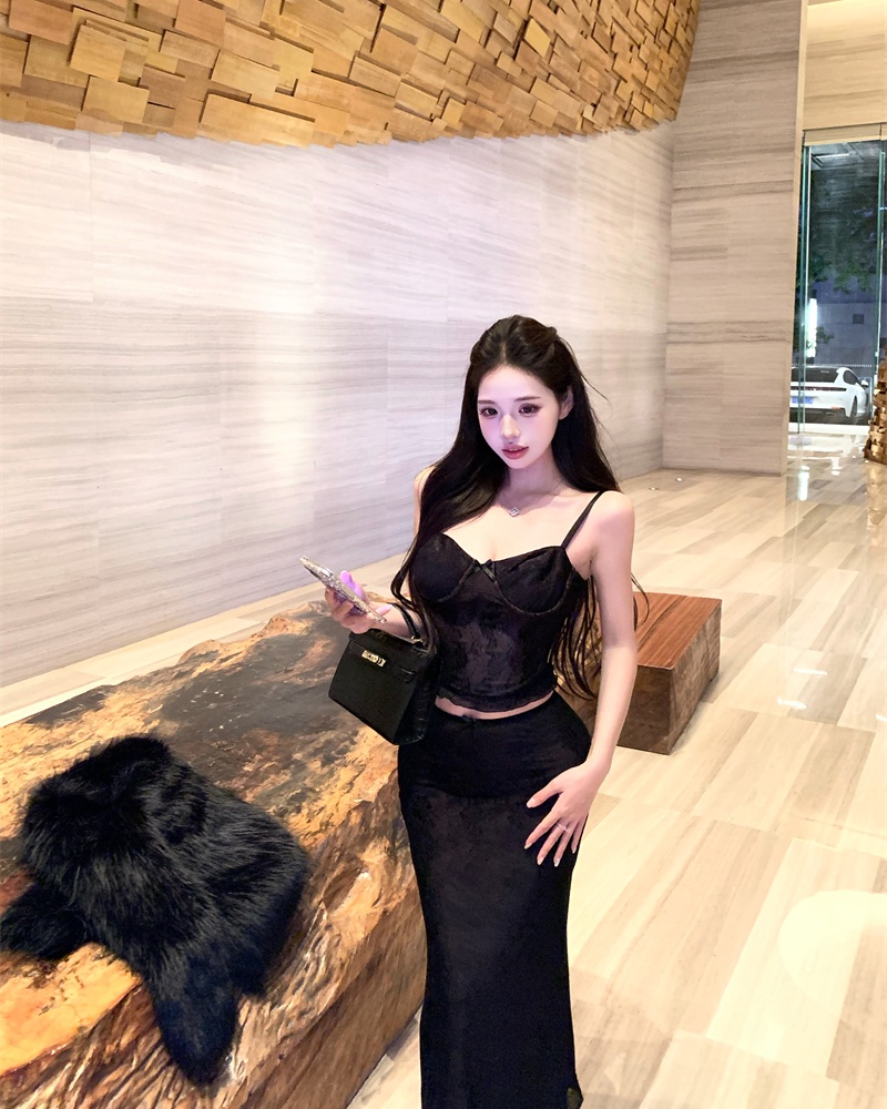 Sling sexy short skirt slim tops 2pcs set for women