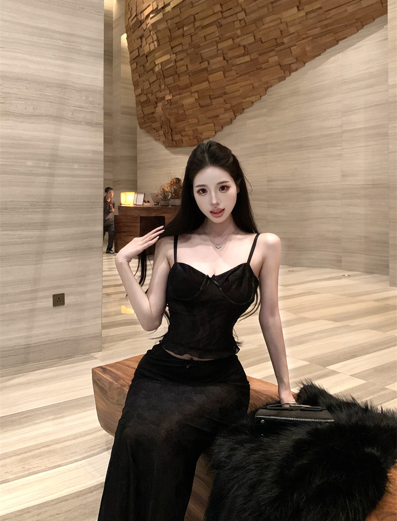 Sling sexy short skirt slim tops 2pcs set for women