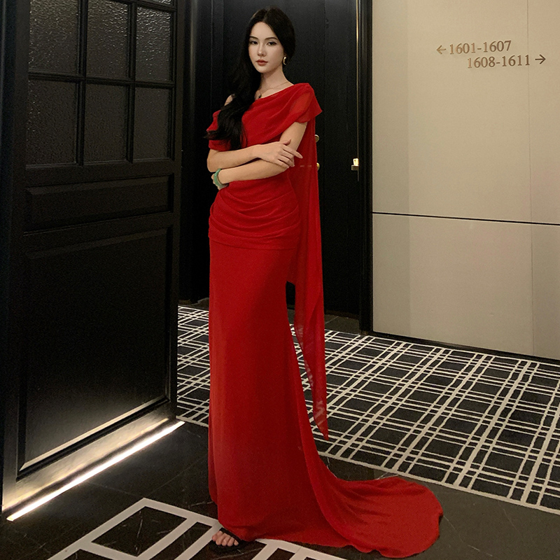 Wedding red banquet evening dress bride niche dress