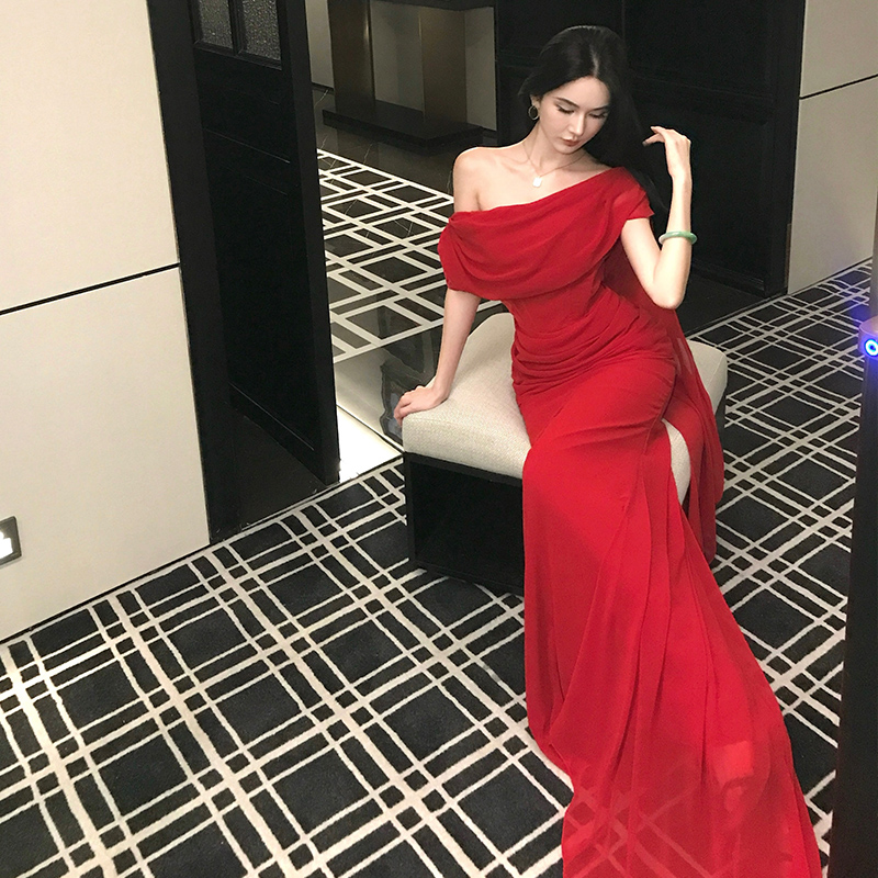 Wedding red banquet evening dress bride niche dress