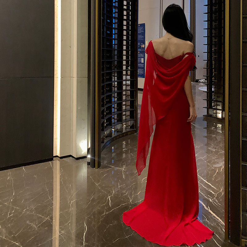 Wedding red banquet evening dress bride niche dress