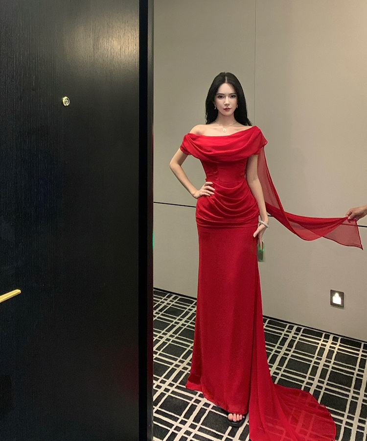 Wedding red banquet evening dress bride niche dress