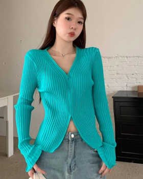 Lazy knitted cardigan autumn V-neck coat for women