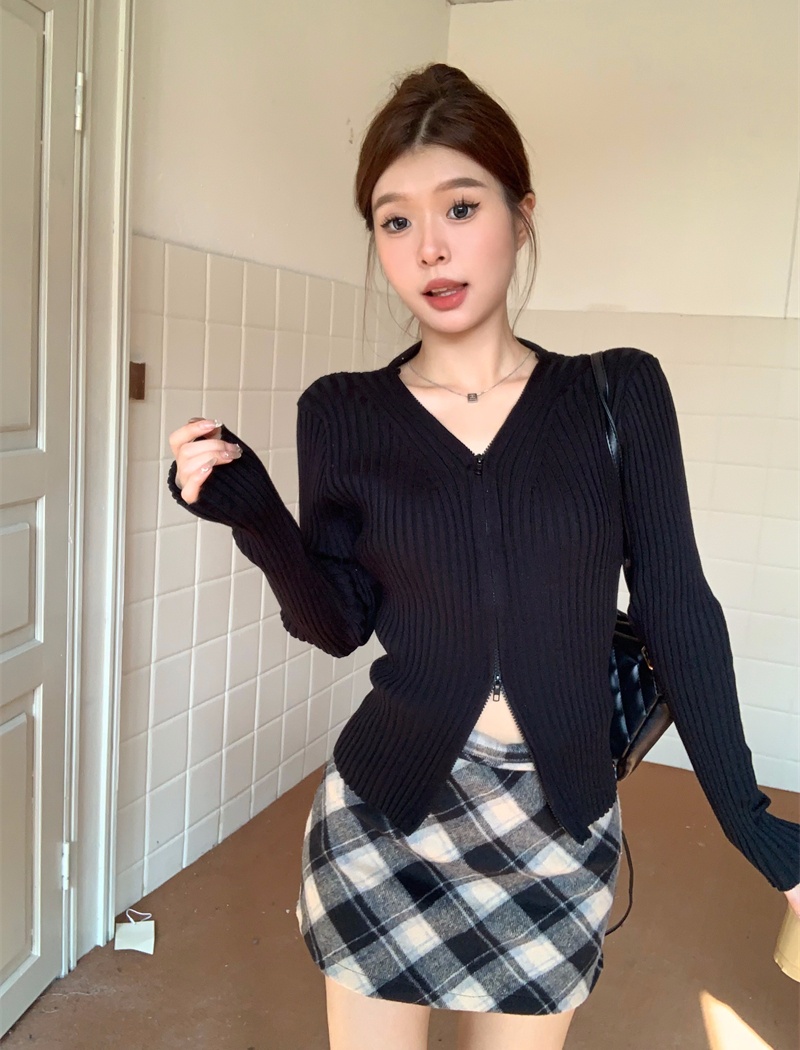 Lazy knitted cardigan autumn V-neck coat for women