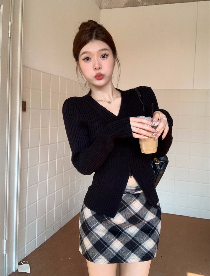 Lazy knitted cardigan autumn V-neck coat for women