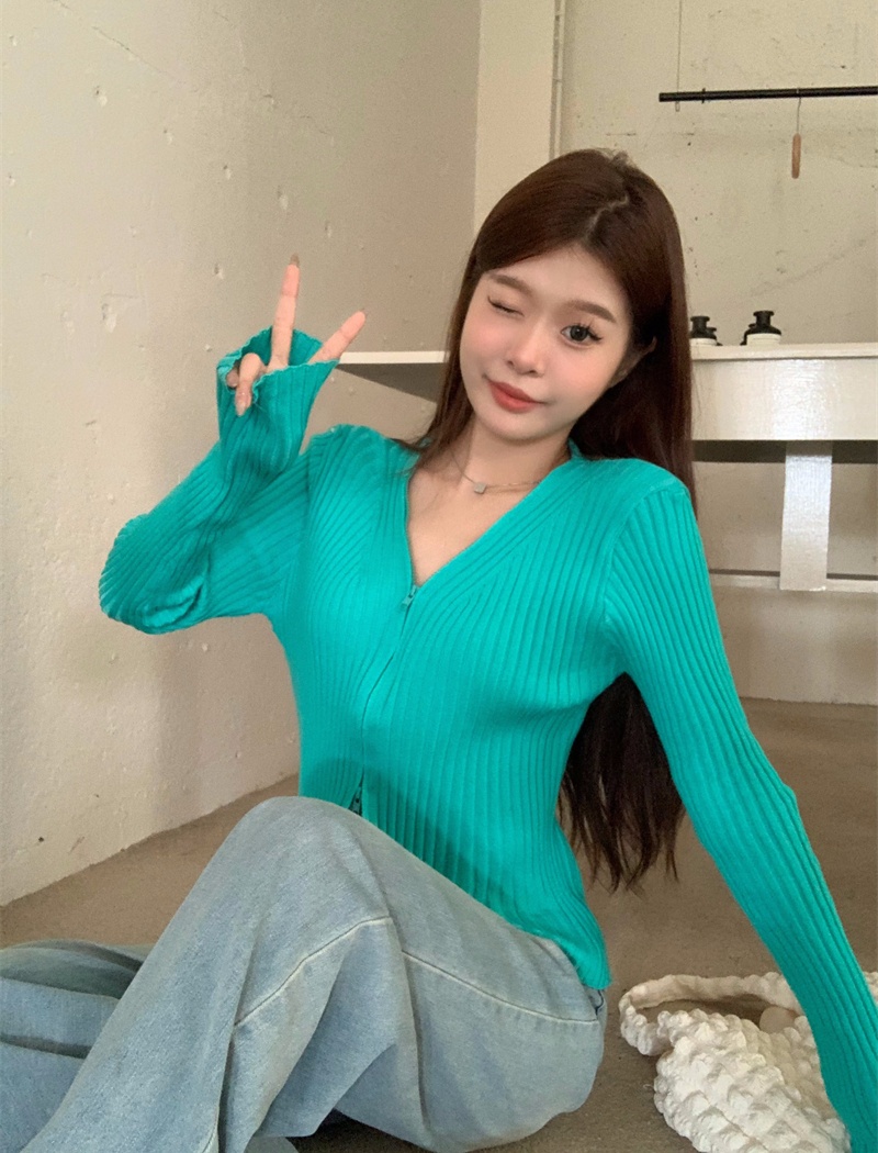 Lazy knitted cardigan autumn V-neck coat for women
