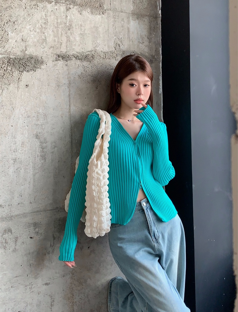 Lazy knitted cardigan autumn V-neck coat for women