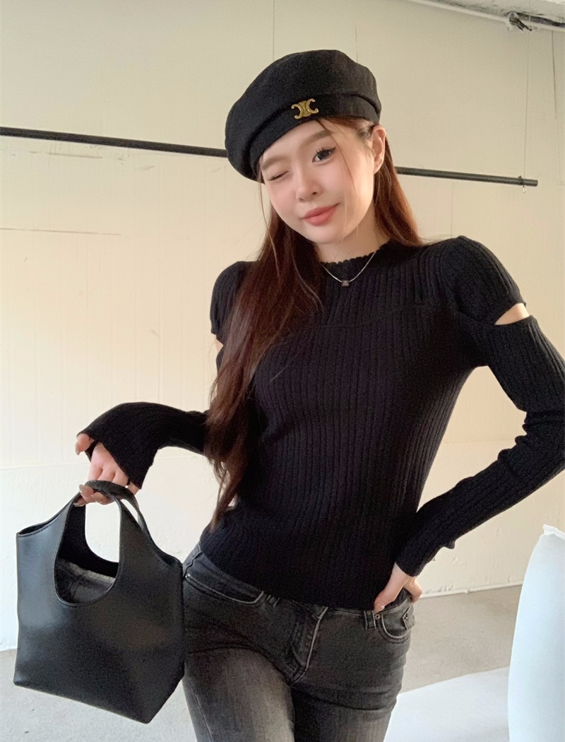Niche slim tops hollow autumn and winter sweater for women