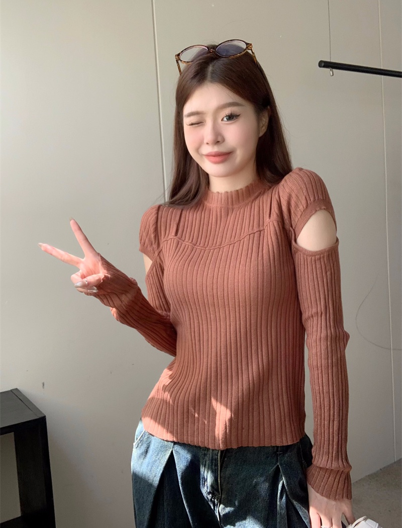 Niche slim tops hollow autumn and winter sweater for women