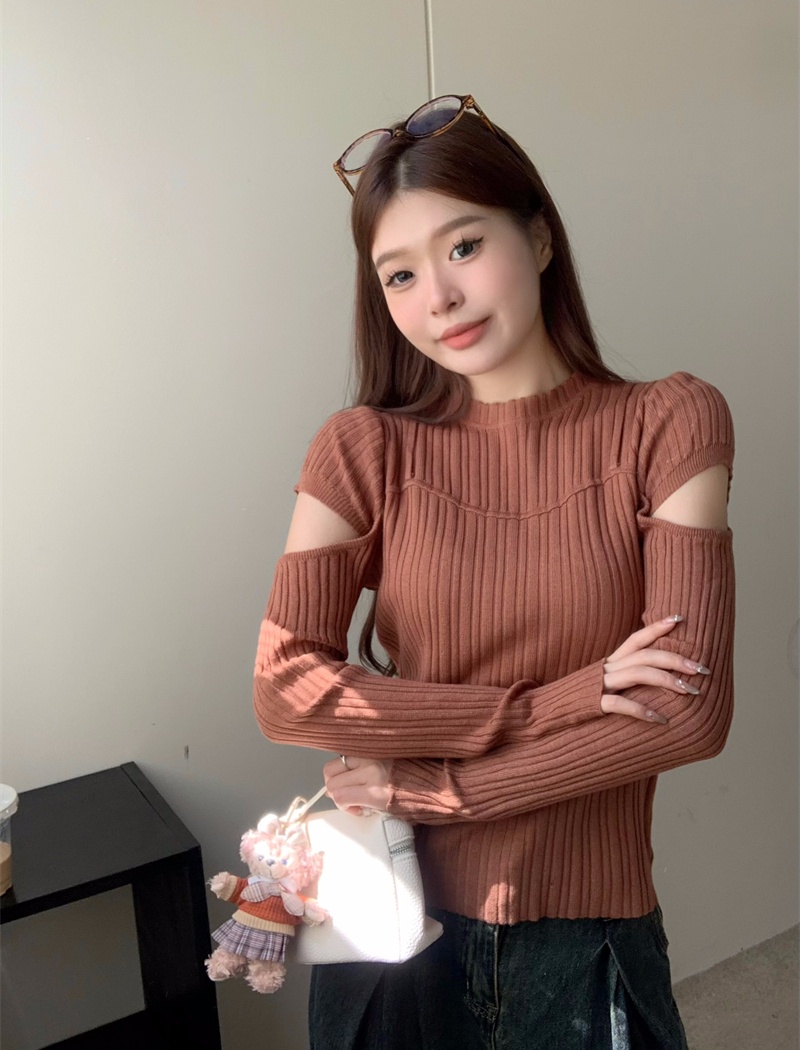 Niche slim tops hollow autumn and winter sweater for women