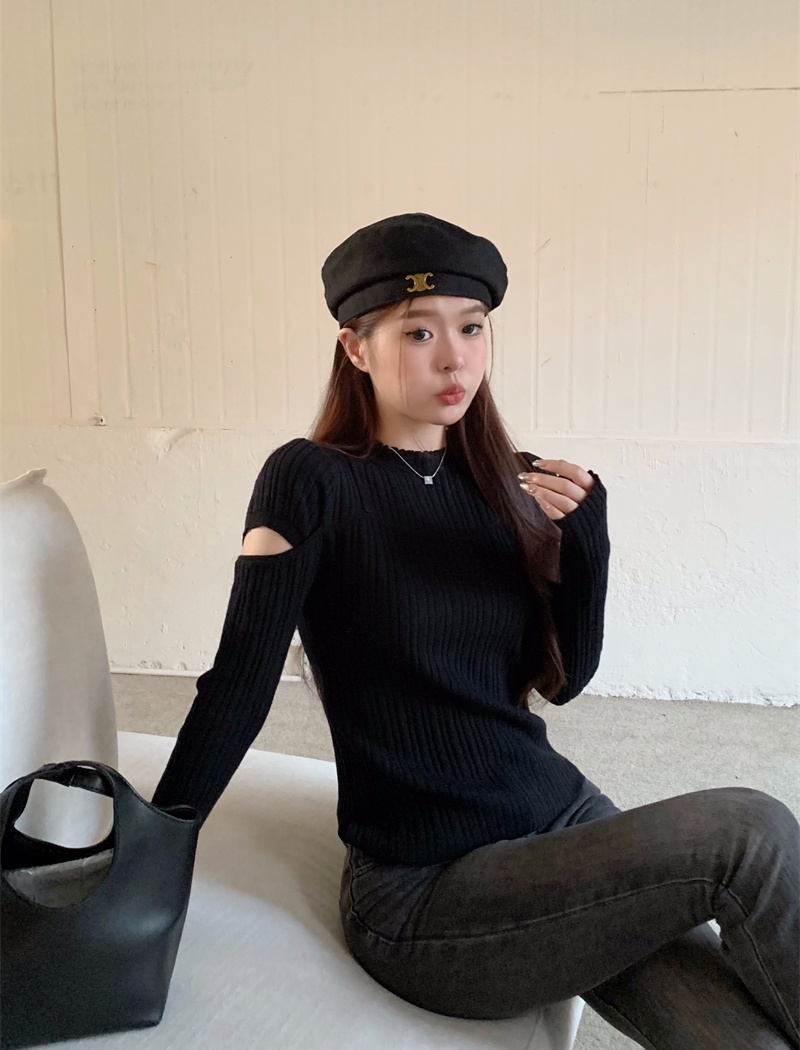 Niche slim tops hollow autumn and winter sweater for women