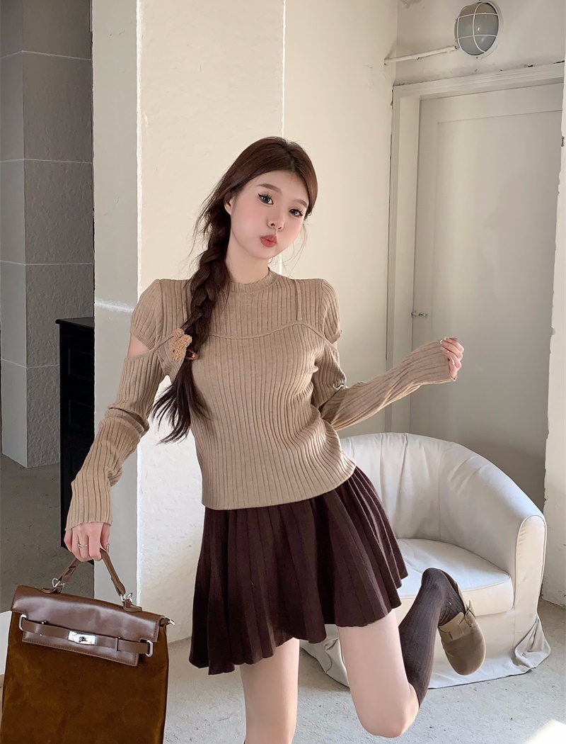 Niche slim tops hollow autumn and winter sweater for women