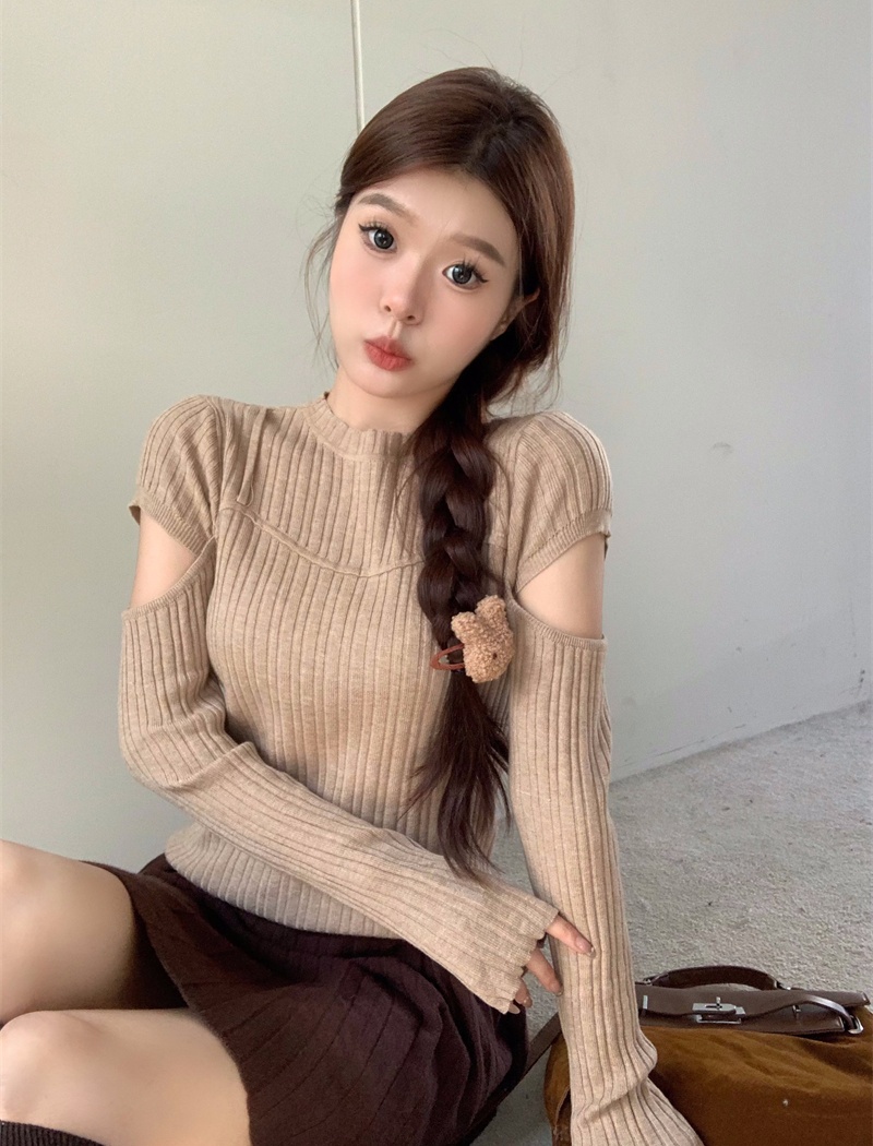 Niche slim tops hollow autumn and winter sweater for women