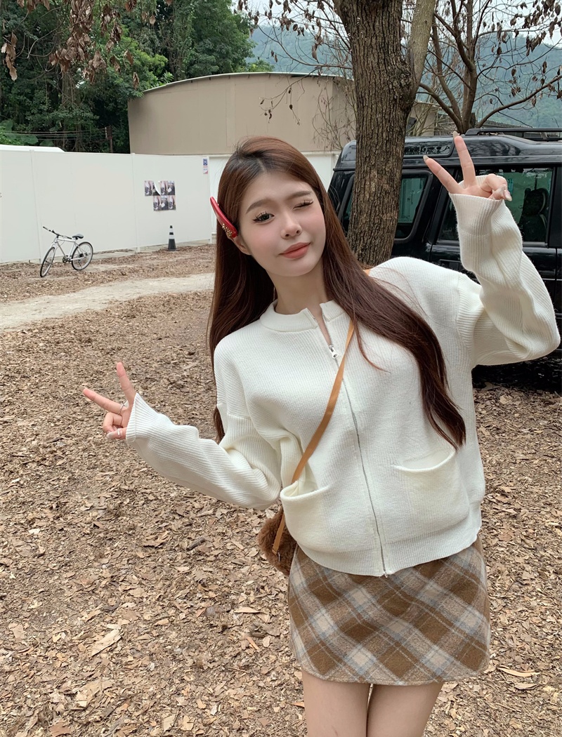 Knitted tender coat autumn and winter zip sweater