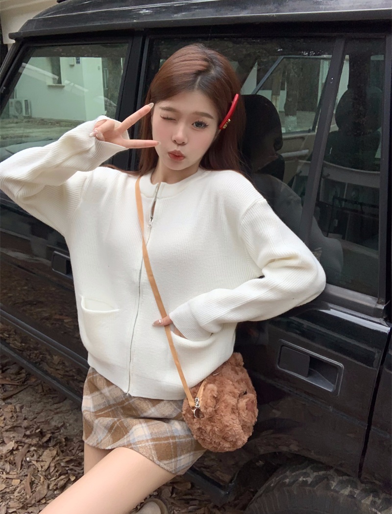 Knitted tender coat autumn and winter zip sweater