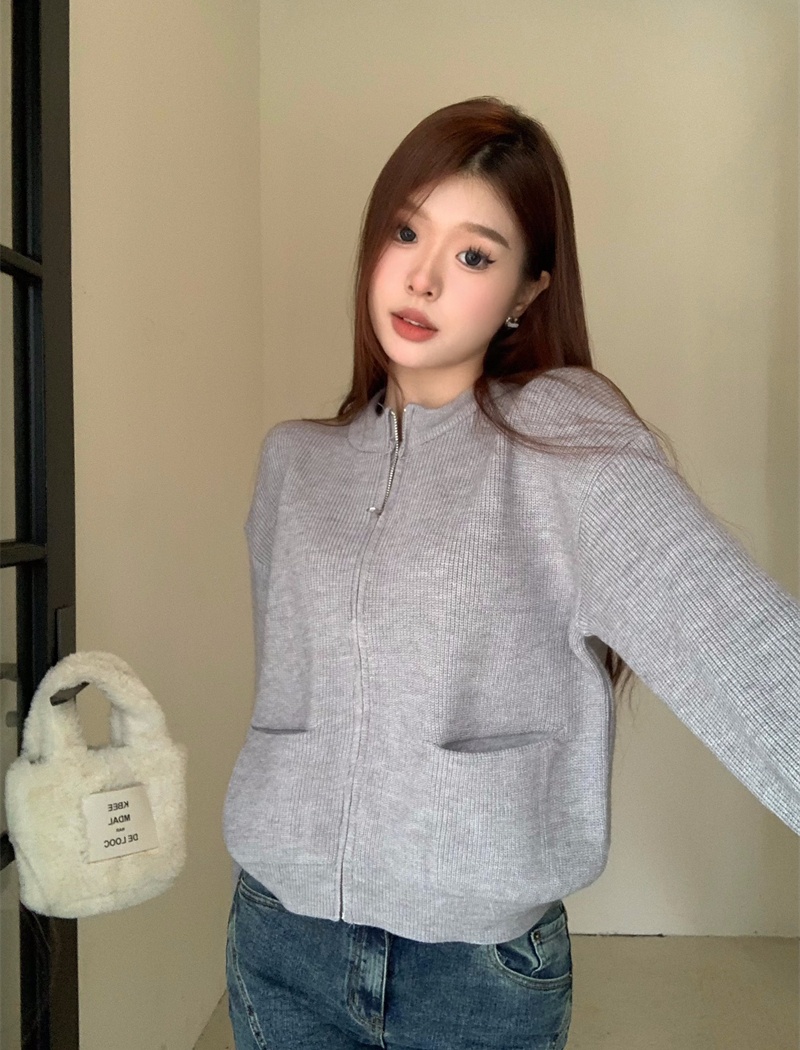 Knitted tender coat autumn and winter zip sweater