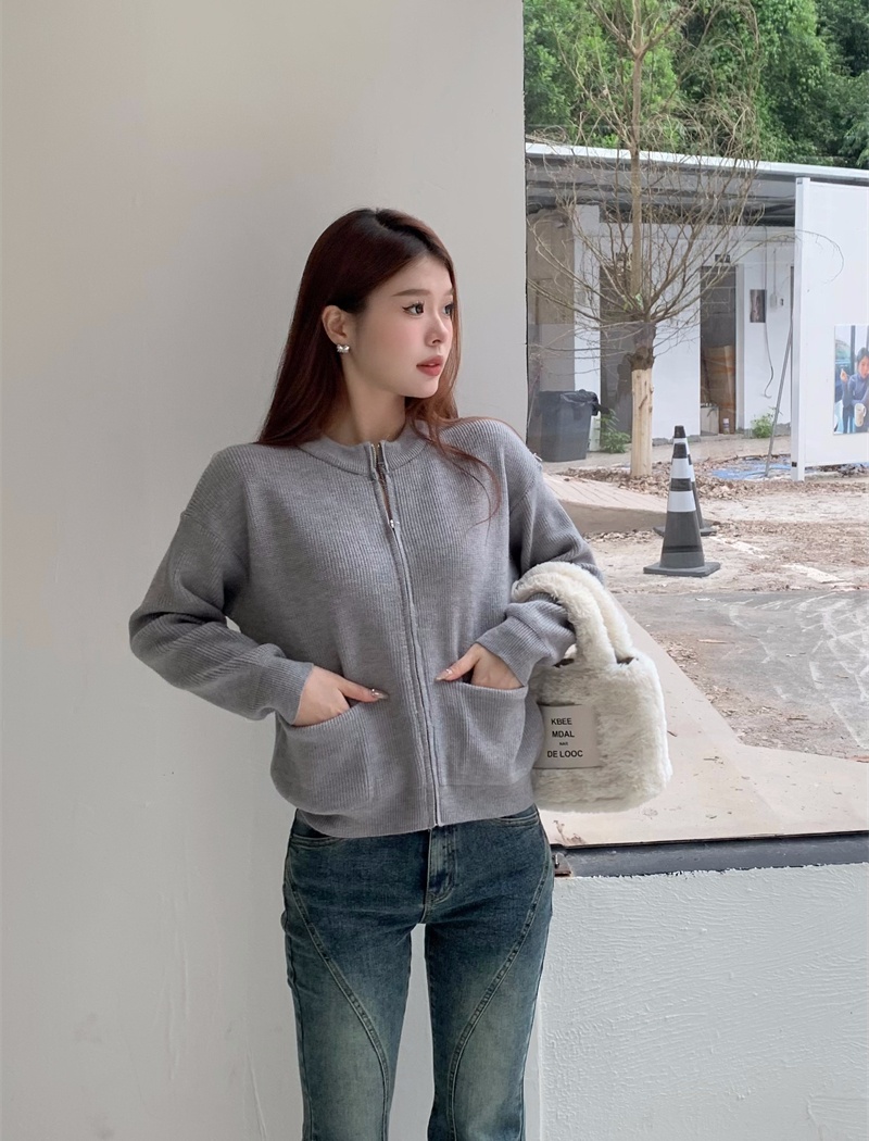 Knitted tender coat autumn and winter zip sweater