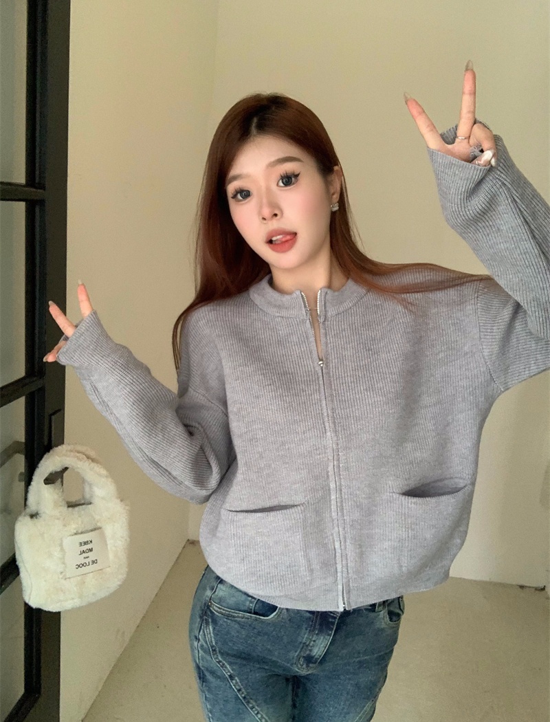 Knitted tender coat autumn and winter zip sweater