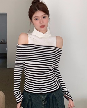 High collar knitted tops strapless slim sweater