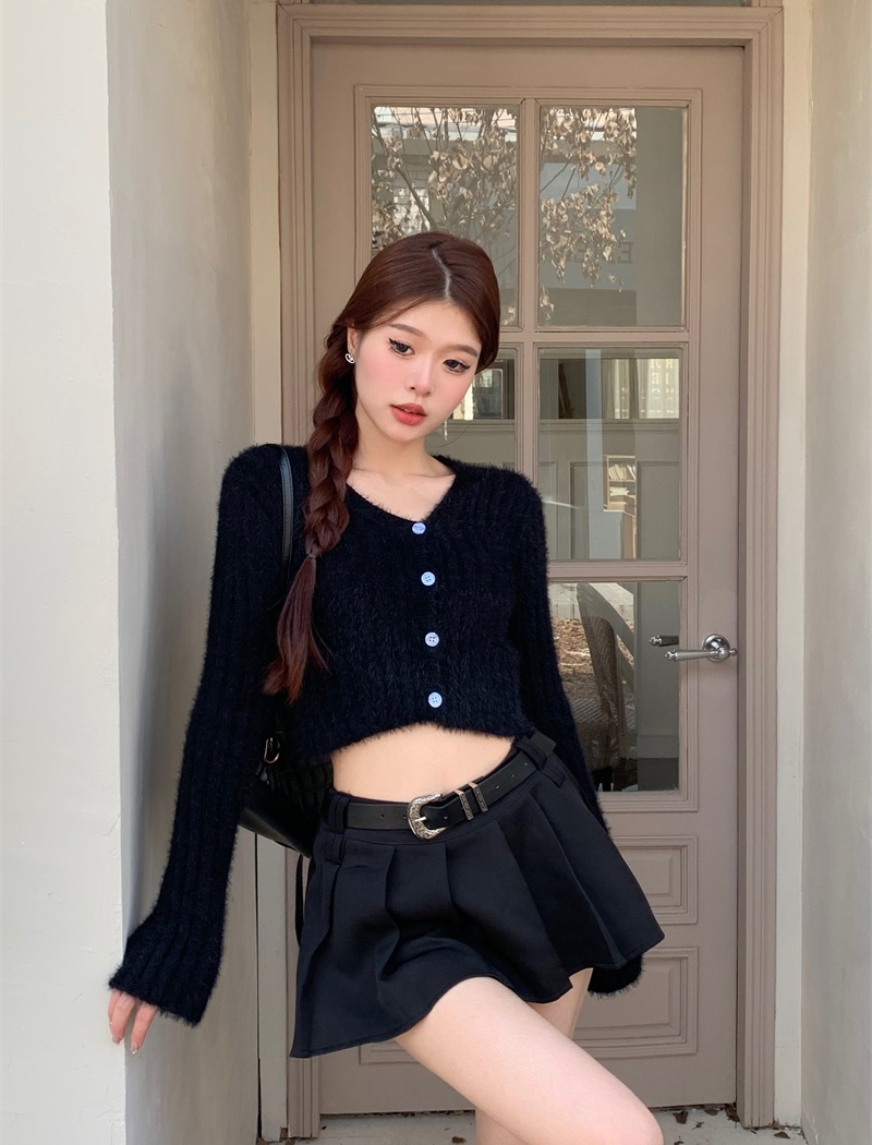 Autumn and winter single-breasted coat V-neck cardigan