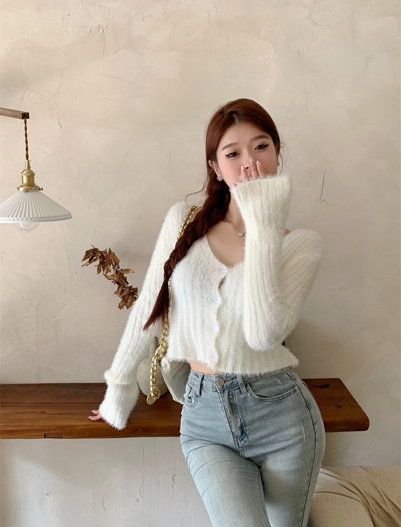 Autumn and winter single-breasted coat V-neck cardigan